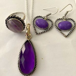 Beautiful amethyst pendant, ring and earrings